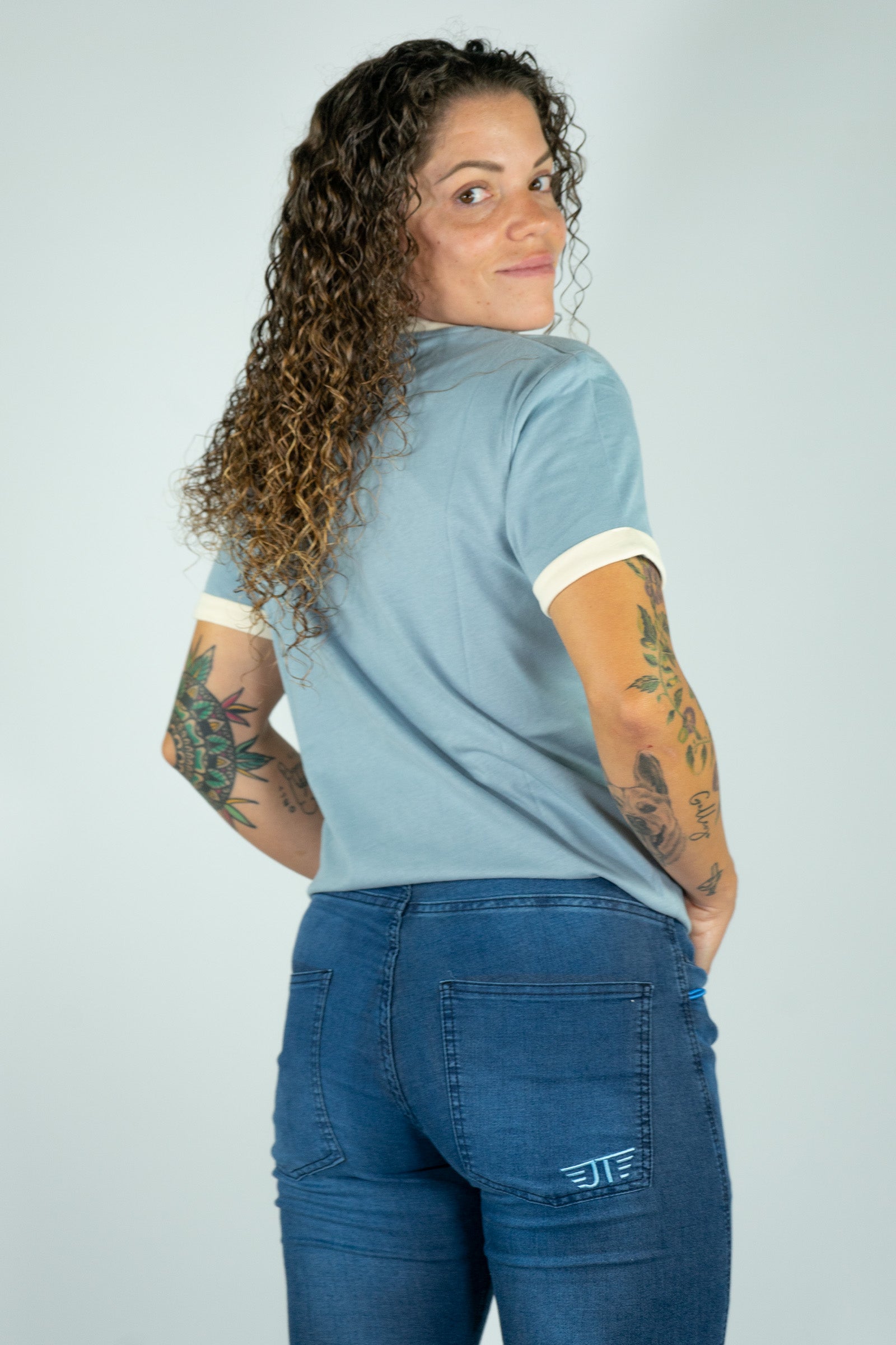 Camiseta Algodón Orgánico Ringer Blue Mujer